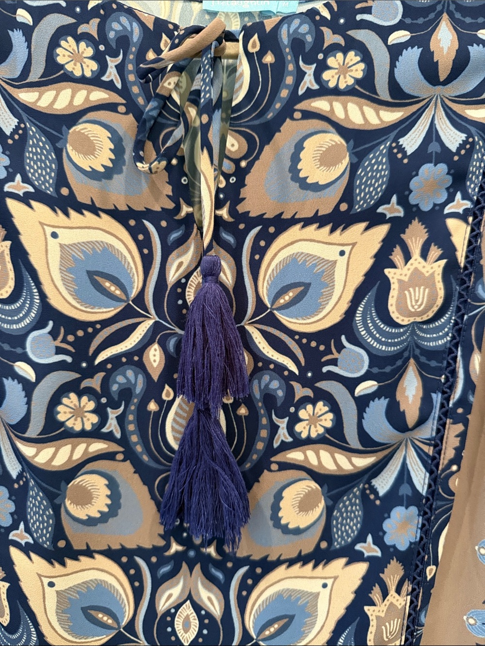 J McLaughlin Hortense Tiered Long Sleeve Midi Dress in Navy and Taupe - Picture 3 of 7